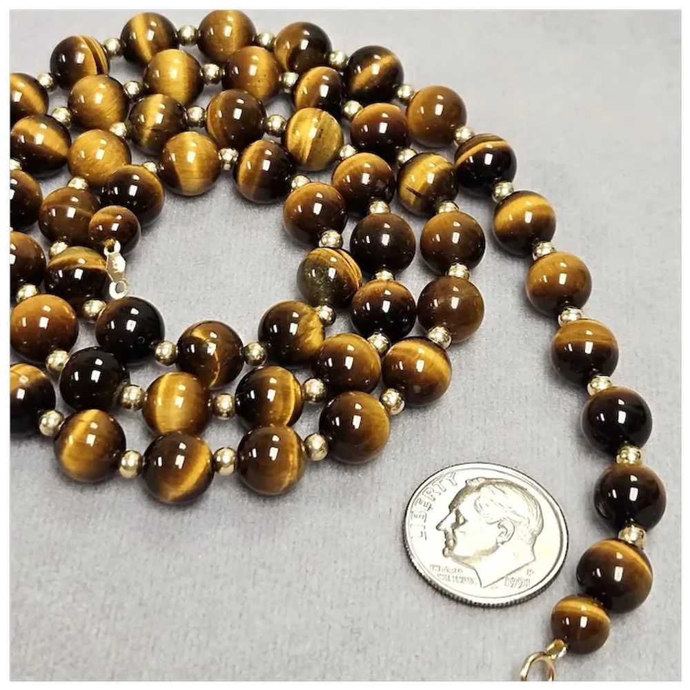 Vintage Tiger's-Eye Bead & 14K Gold Bead Matinee … - image 12