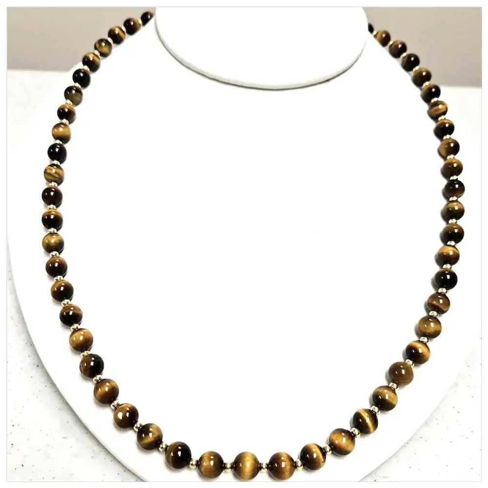 Vintage Tiger's-Eye Bead & 14K Gold Bead Matinee … - image 5