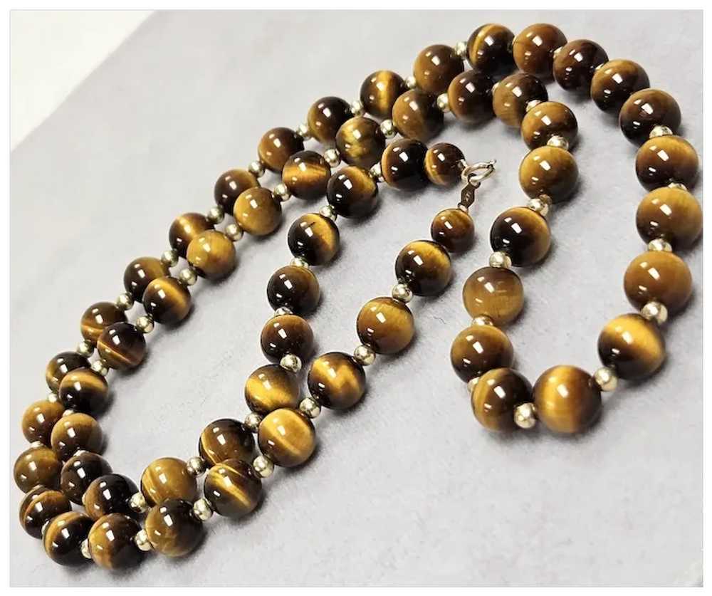 Vintage Tiger's-Eye Bead & 14K Gold Bead Matinee … - image 6