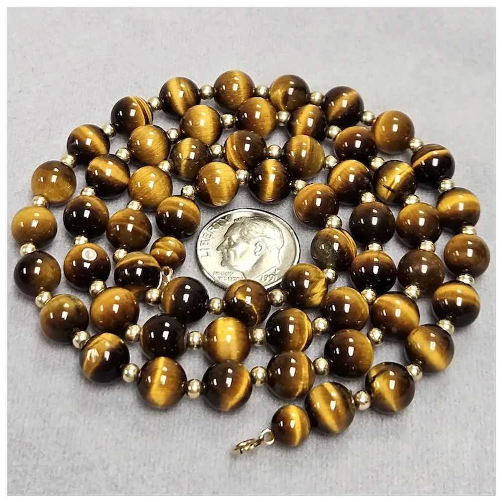 Vintage Tiger's-Eye Bead & 14K Gold Bead Matinee … - image 7