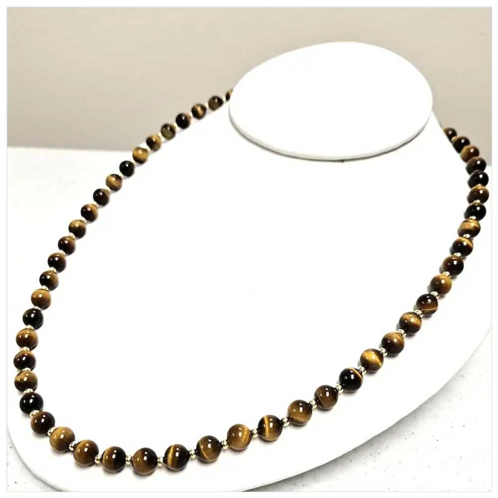 Vintage Tiger's-Eye Bead & 14K Gold Bead Matinee … - image 8