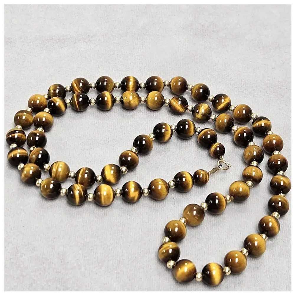 Vintage Tiger's-Eye Bead & 14K Gold Bead Matinee … - image 9