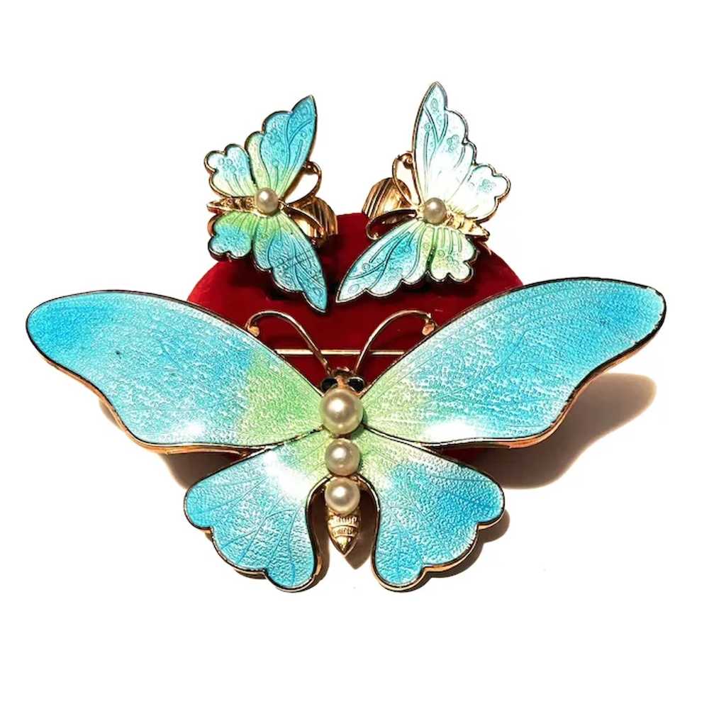 Enamel, Aqua Blue Enamel and Pearl Butterfly Pin … - image 5