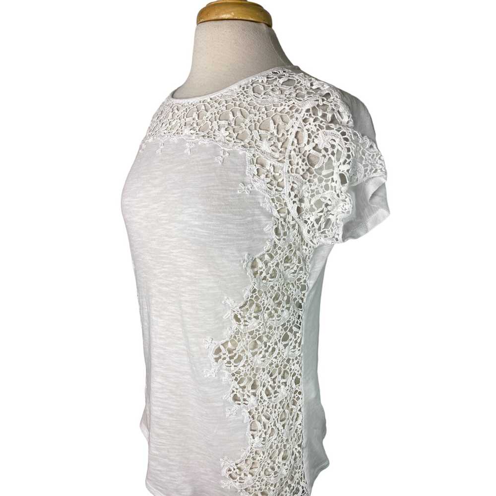 SUNDANCE White Open Crochet Lace Trim Short Sleev… - image 2