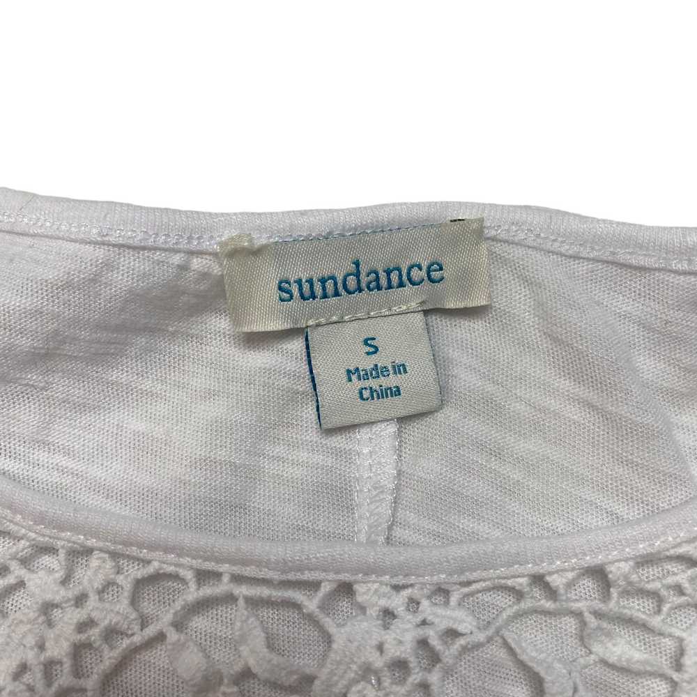 SUNDANCE White Open Crochet Lace Trim Short Sleev… - image 7