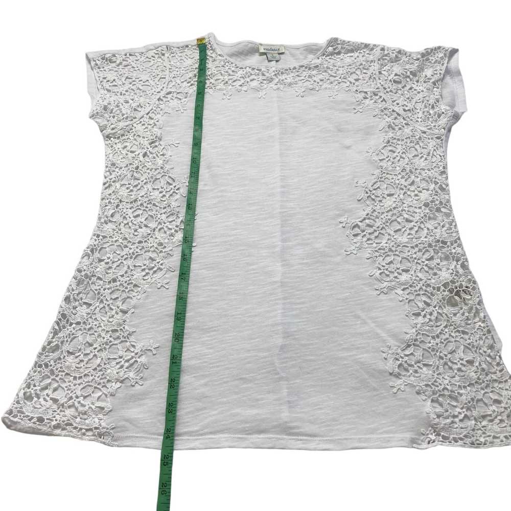 SUNDANCE White Open Crochet Lace Trim Short Sleev… - image 9