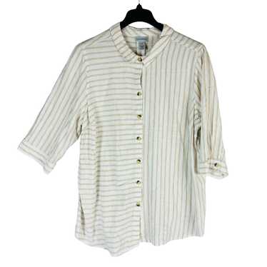 Catherines Womans 2X Blouse Striped Tan White Lin… - image 1