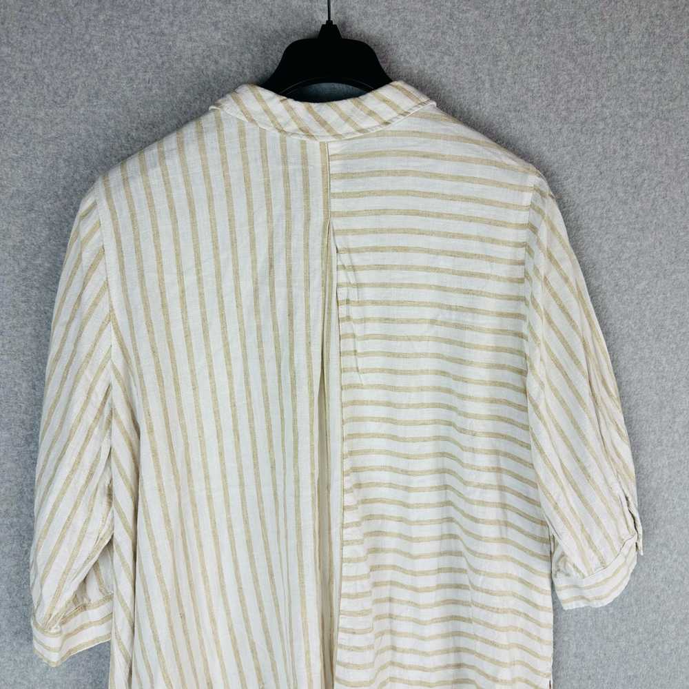 Catherines Womans 2X Blouse Striped Tan White Lin… - image 3