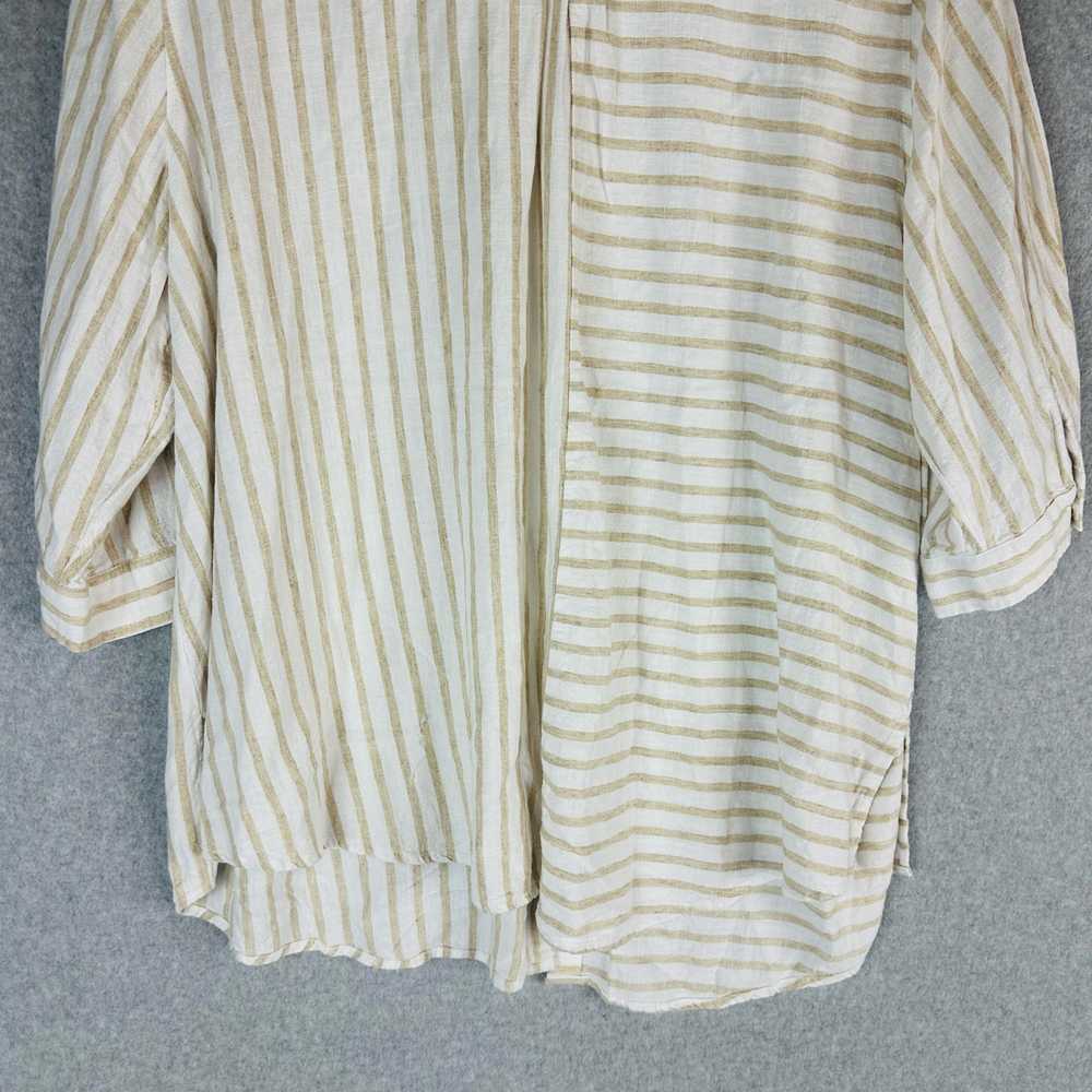 Catherines Womans 2X Blouse Striped Tan White Lin… - image 4