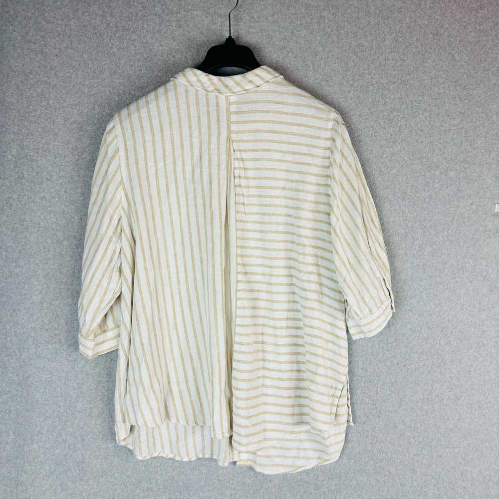 Catherines Womans 2X Blouse Striped Tan White Lin… - image 5