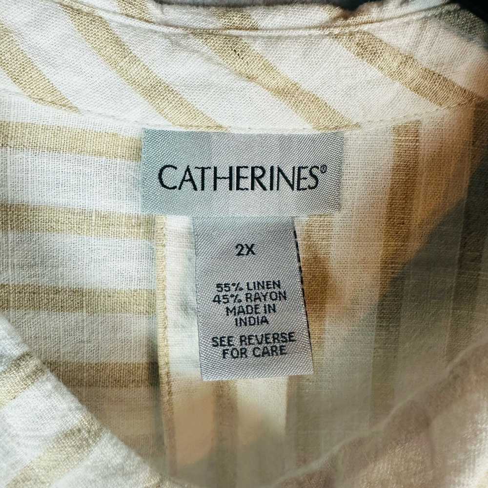 Catherines Womans 2X Blouse Striped Tan White Lin… - image 6