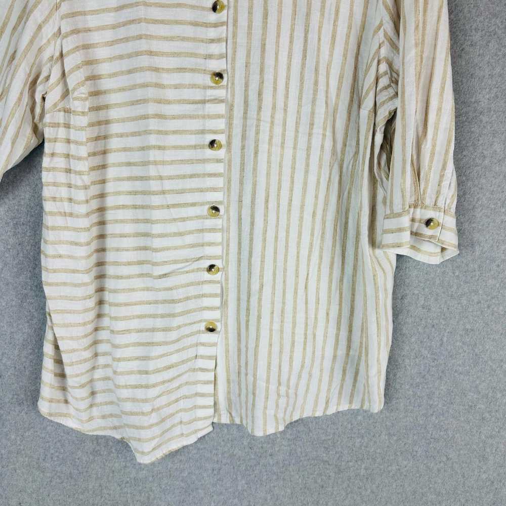 Catherines Womans 2X Blouse Striped Tan White Lin… - image 9