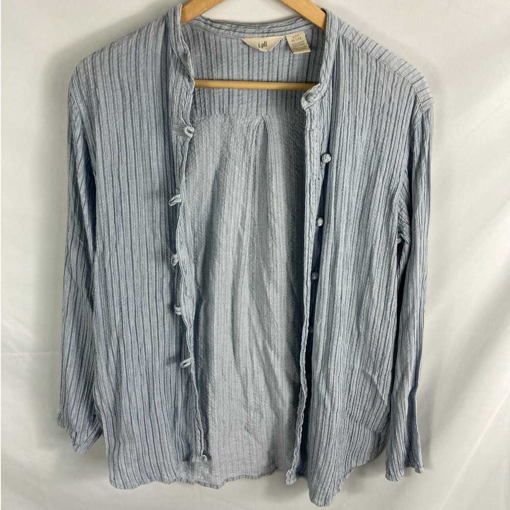 J Jill Linen Blend Crinkle Button Down Shirt Blue… - image 1