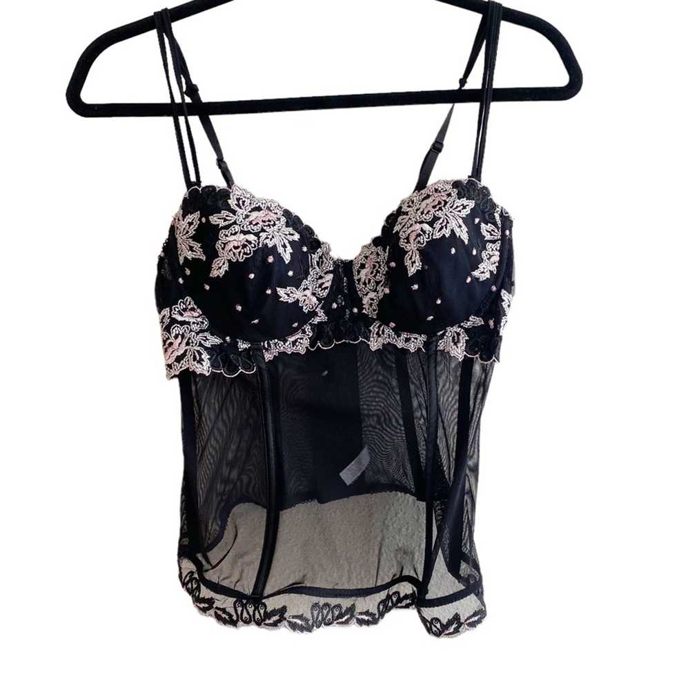 Donna L’Oren Sheer Mesh Floral Black Lace Corset … - image 1