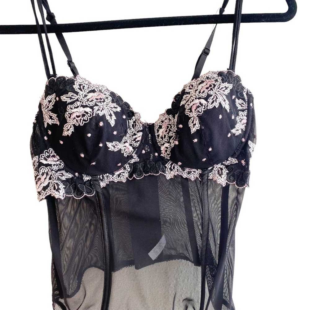 Donna L’Oren Sheer Mesh Floral Black Lace Corset … - image 2