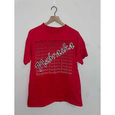 Vintage 90s Nebraska Huskers College Red Shirt Te… - image 1