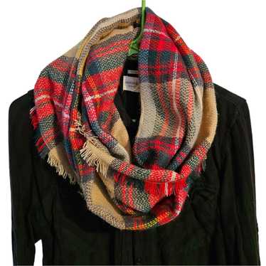 Plaid Infinity scarf Red Green and Tan OS - image 1