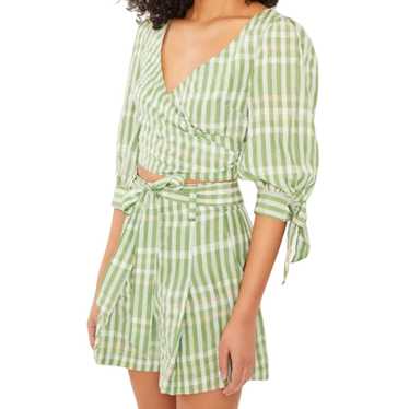 Cinq a Sept Flora Top Green Plaid Gingham Wrap Bl… - image 1