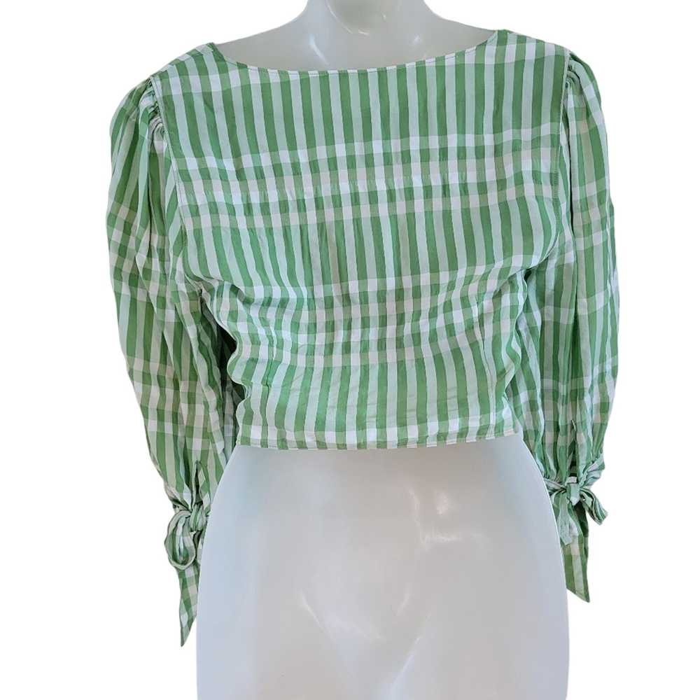 Cinq a Sept Flora Top Green Plaid Gingham Wrap Bl… - image 3