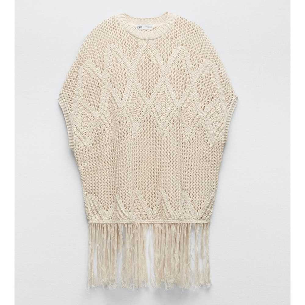 ZARA open knit tunic top fringe - image 1