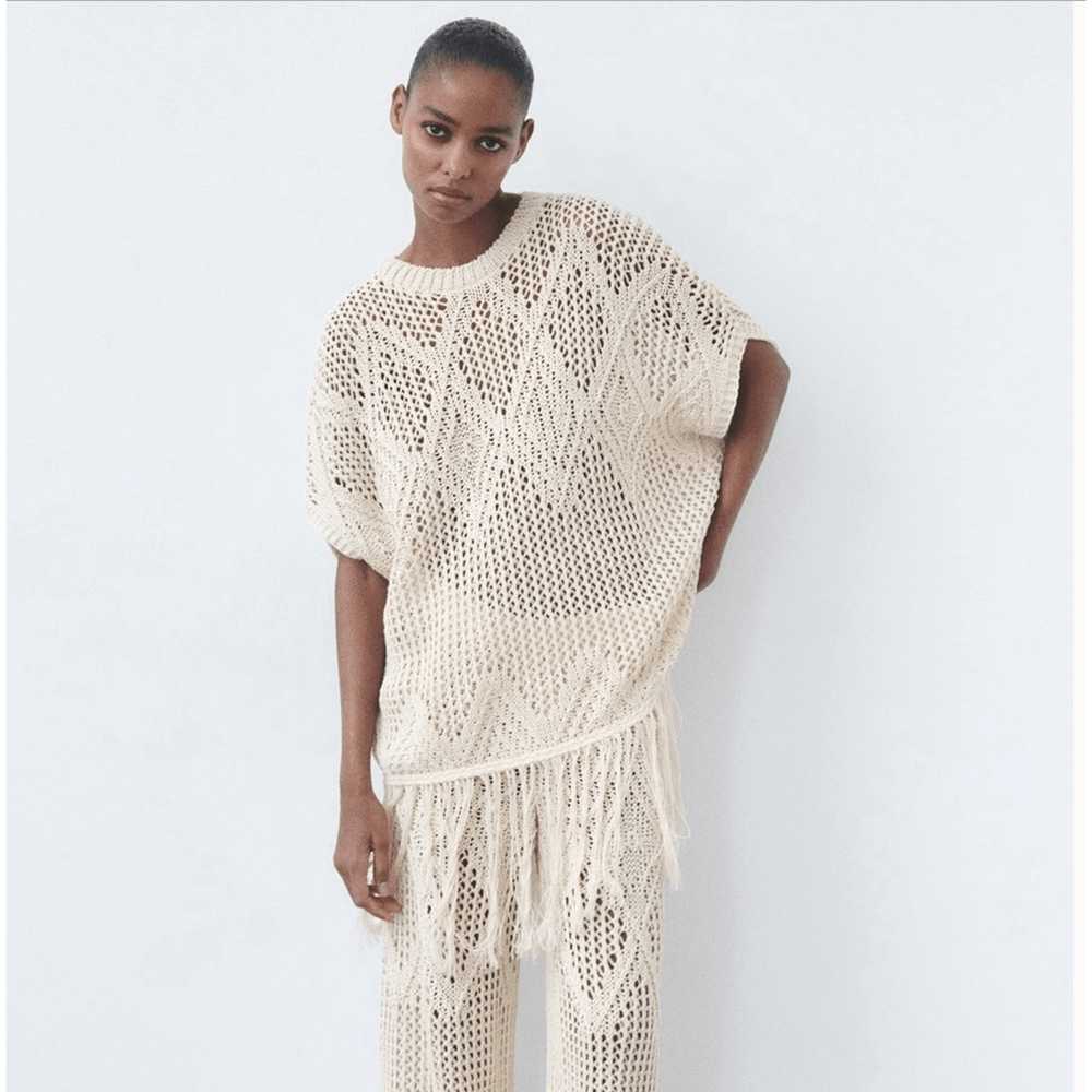 ZARA open knit tunic top fringe - image 2