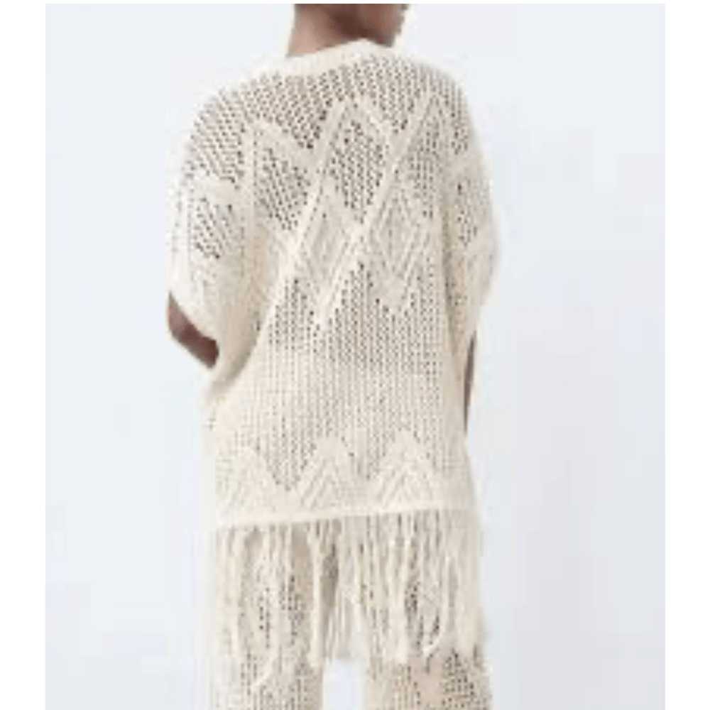 ZARA open knit tunic top fringe - image 3