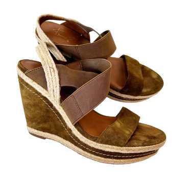 Franco Sarto Green Brown Suede Wedges Sz 6