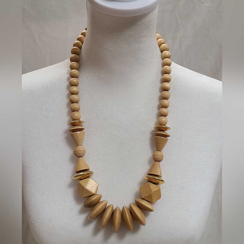 Vintage African Style Wooden Beaded Necklace - image 1