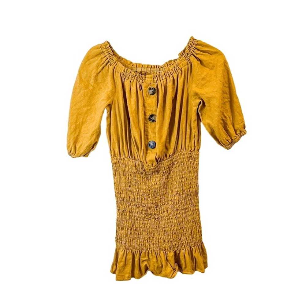 Zara Mustard Yellow Off the Shoulder Ruched Linen… - image 1