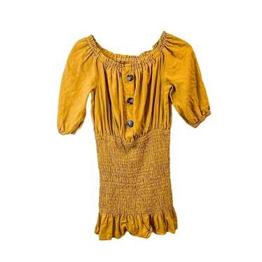 Zara Mustard Yellow Off the Shoulder Ruched Linen… - image 1