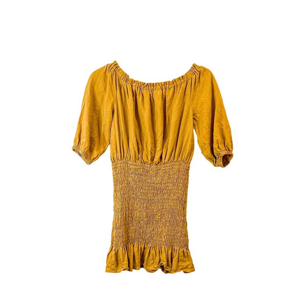 Zara Mustard Yellow Off the Shoulder Ruched Linen… - image 2