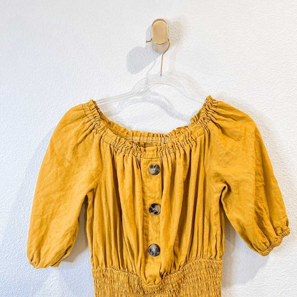 Zara Mustard Yellow Off the Shoulder Ruched Linen… - image 3