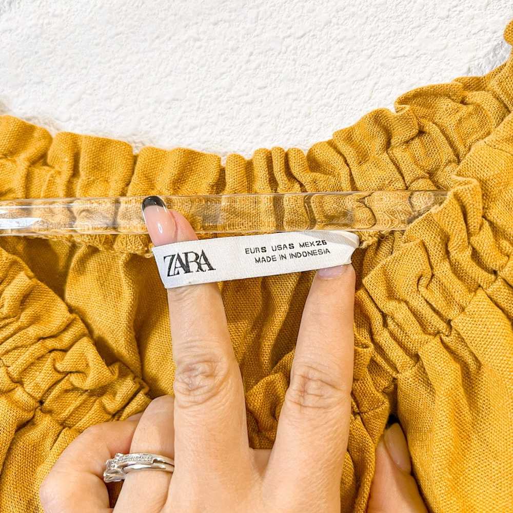 Zara Mustard Yellow Off the Shoulder Ruched Linen… - image 4