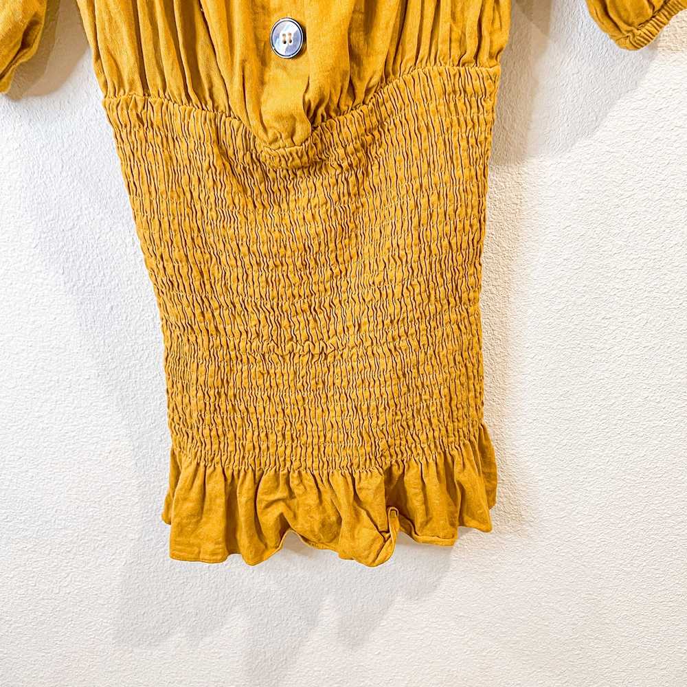 Zara Mustard Yellow Off the Shoulder Ruched Linen… - image 5