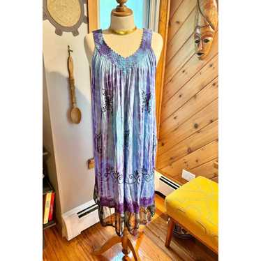 Bohemian Tie Dye Embroidered Summer Floral Dress - image 1