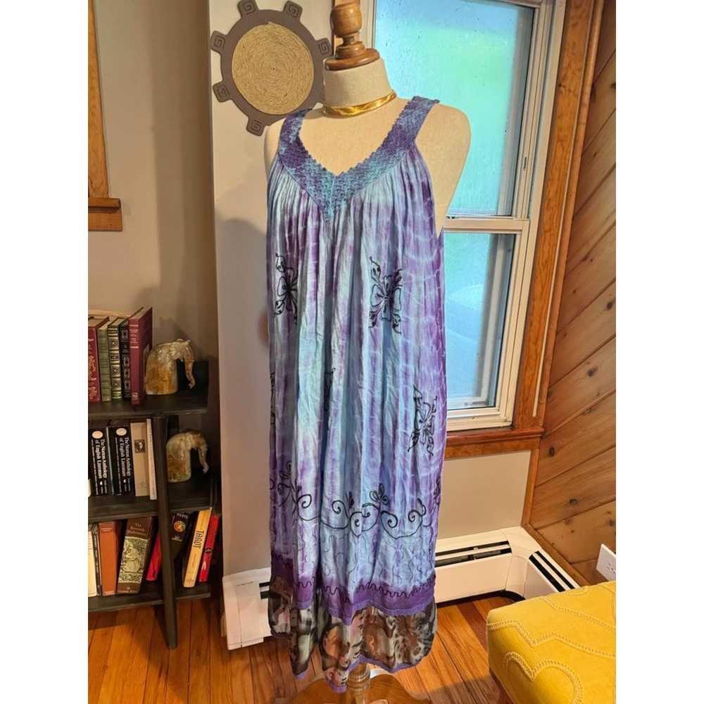 Bohemian Tie Dye Embroidered Summer Floral Dress - image 2