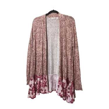 LOGO Lori Goldstein Floral Dots Open Cardigan Jer… - image 1