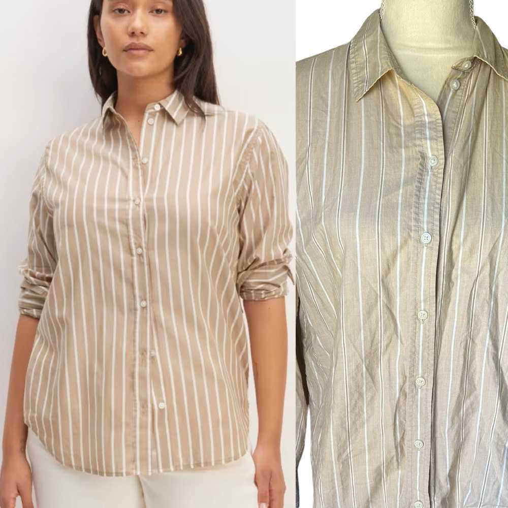 Everlane Silky Cotton Relaxed Tan Striped Button … - image 1