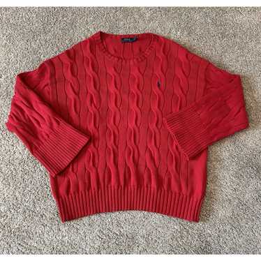 Vintage Ralph Lauren Polo Bright Red Cable Knit S… - image 1