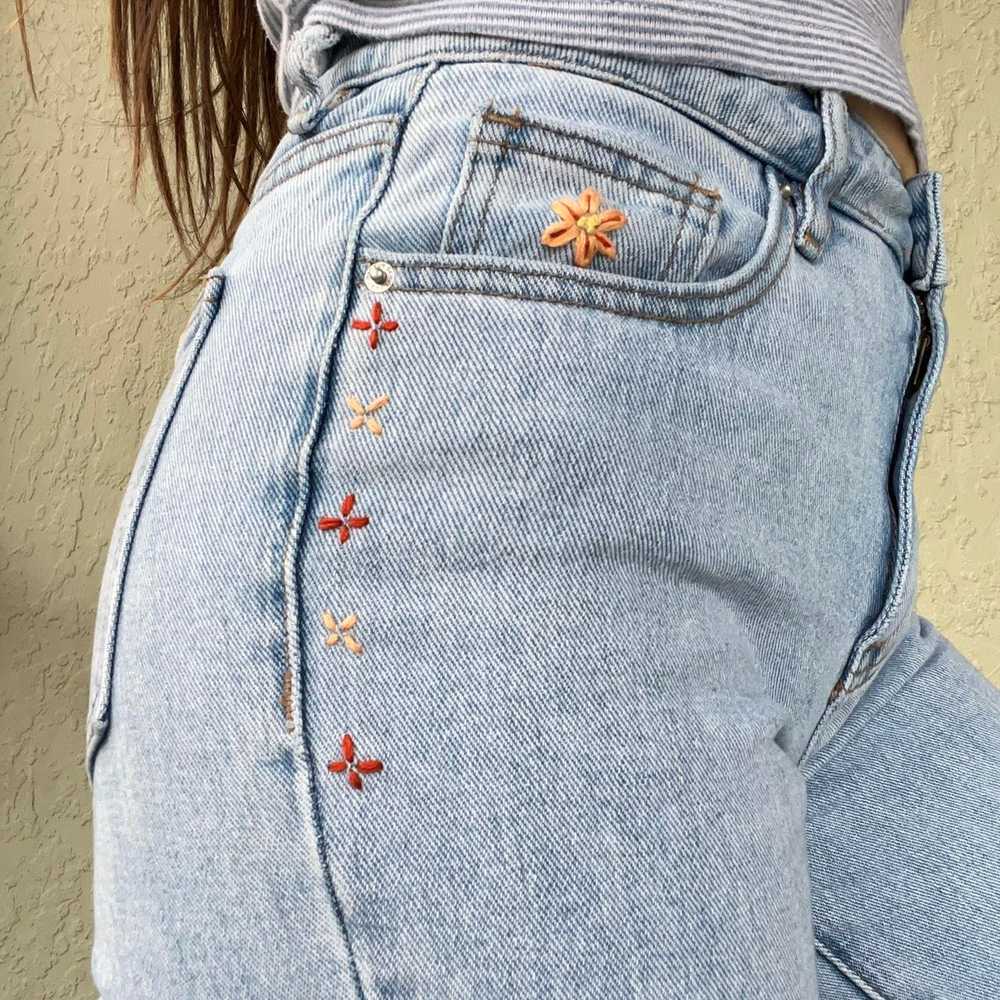 Pacsun Hand Embroided Light Wash Denim Mom Jeans - image 4