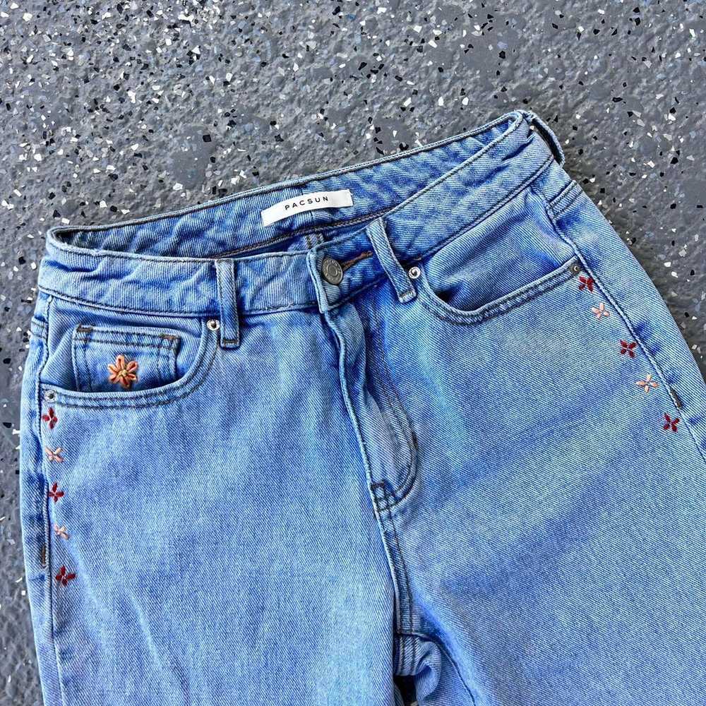 Pacsun Hand Embroided Light Wash Denim Mom Jeans - image 6