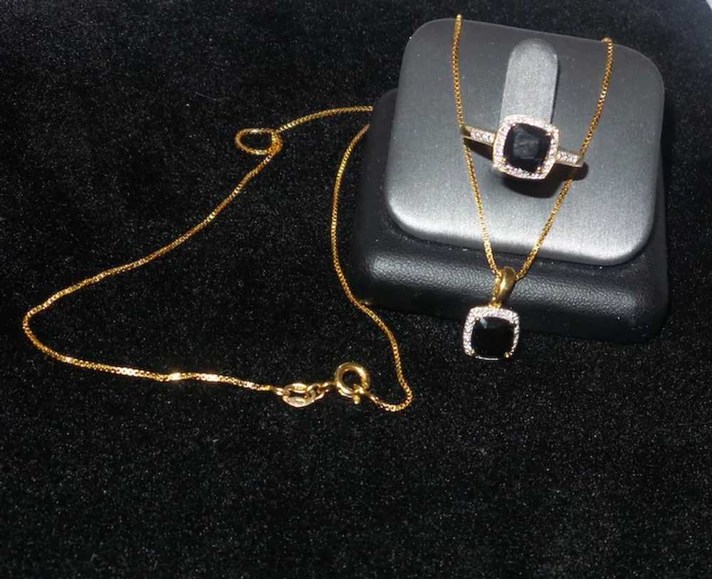 Onyx Diamond Pendant and Ring with Chain - image 3