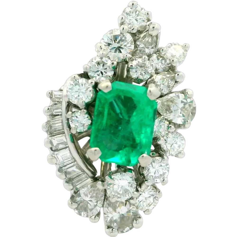 Vintage 14k Gold 3.87ctw Colombian Emerald & Diam… - image 1