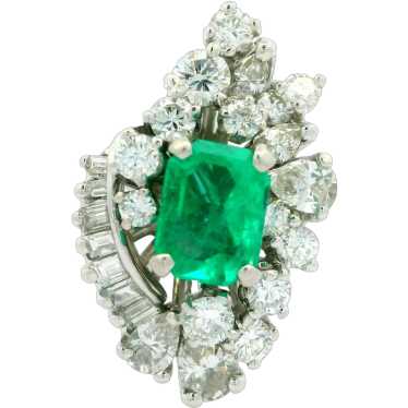 Vintage 14k Gold 3.87ctw Colombian Emerald & Diam… - image 1