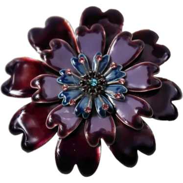 Exquisite 1950s -1960s Plum Enamel Flower Brooch … - image 1