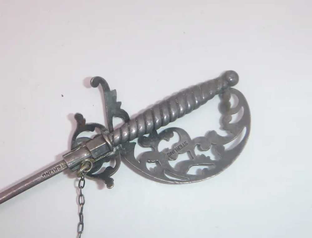 Antique Victorian Sterling Silver Sword Brooch - image 2