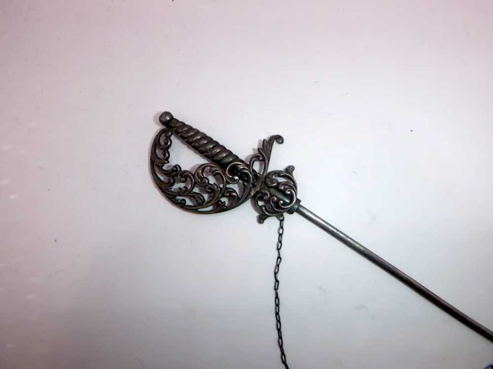 Antique Victorian Sterling Silver Sword Brooch - image 4