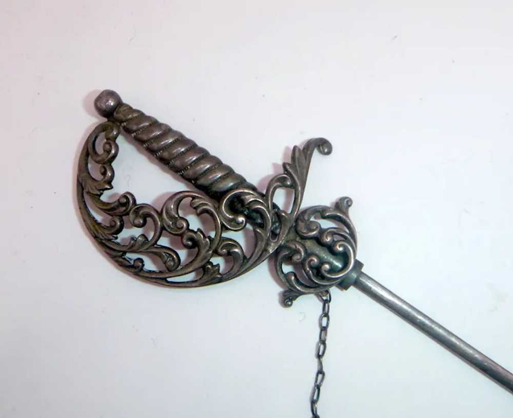 Antique Victorian Sterling Silver Sword Brooch - image 8