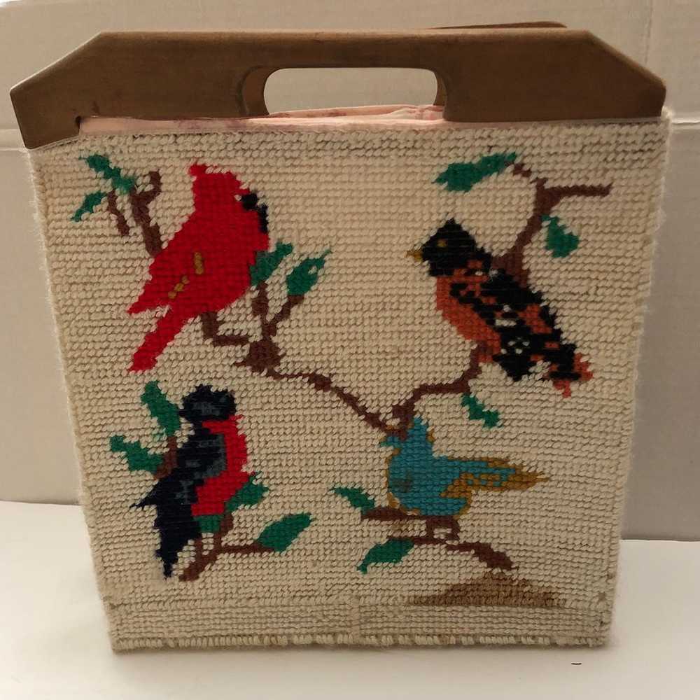 Fabulous Vintage Cross Stitch Bird Pattern Purse - image 2