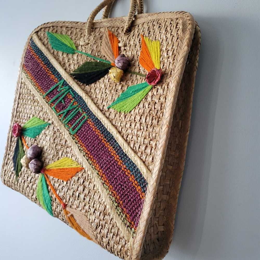 Vintage palm leaf bag tote Mexico - image 2